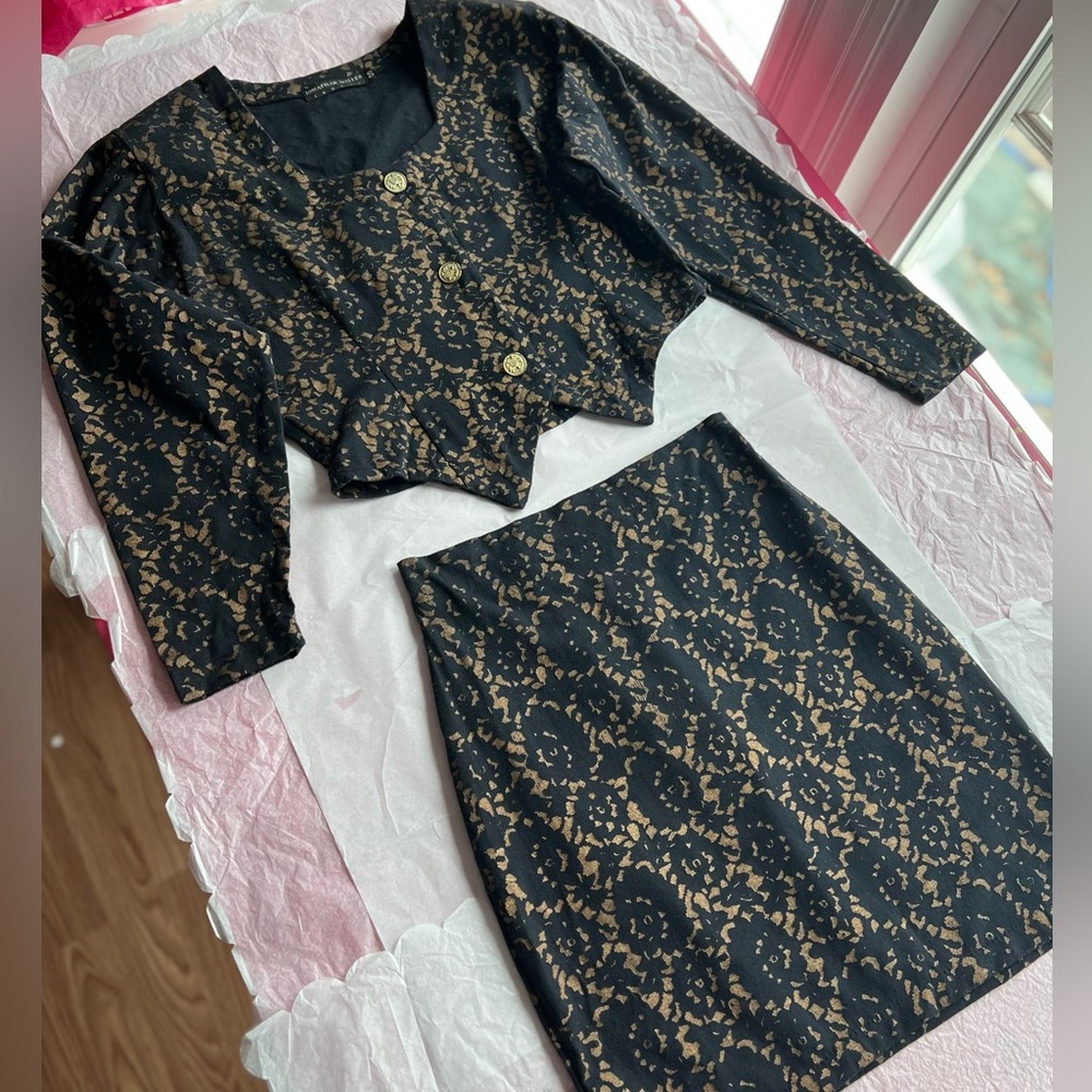 VTG 90s MINT Jonathan Miller London navy caramel suit leopard S/M matching set